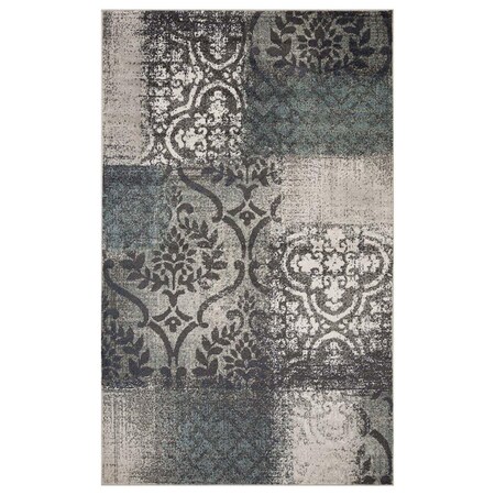 Palacedesigns 4 x 6 ft. Damask Distressed Stain Resistant Rectangle Area Rug - Teal & Gray PA3101574